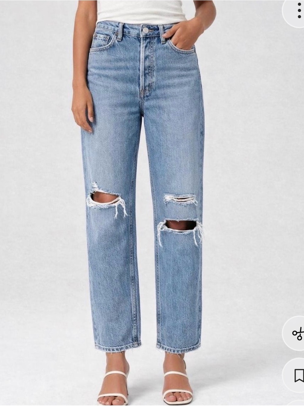 AGOLDE Wilder Straight leg high waist thrashed distressed light wash jeans 25
